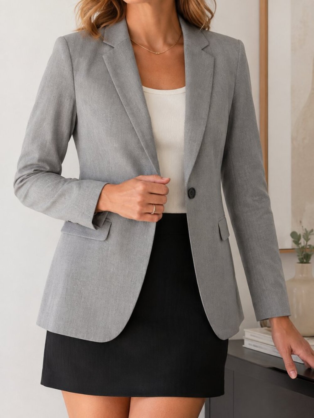 RW&CO Light Heather Gray Blazer Size 2 Satin Polka Dot Lined Career